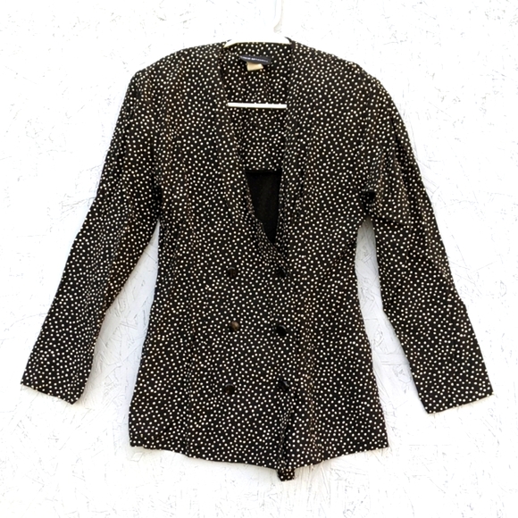 Vintage David Mitchell Black Polkadot Ruffle Skirt Blazer Suit Set Vtg 5/6 Med - Picture 4 of 16
